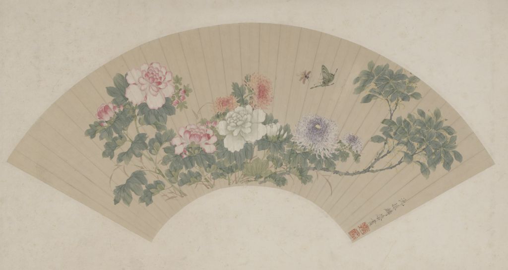 图片[1]-Shen Zhenlin Flower Bee and Butterfly Picture Fan Page-China Archive